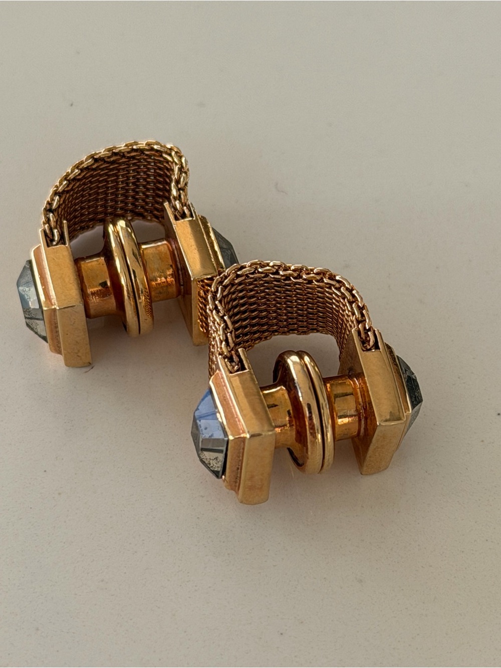 Gold-Tone Mesh and Crystal Clip-On Earrings - Gold
